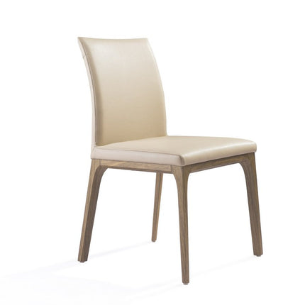 Set of Two Taupe and Brown Upholstered Faux Leather Dining Side Chairs HomeRoots