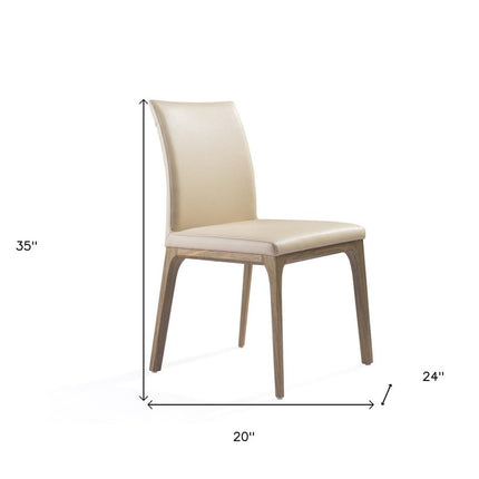 Set of Two Taupe and Brown Upholstered Faux Leather Dining Side Chairs HomeRoots