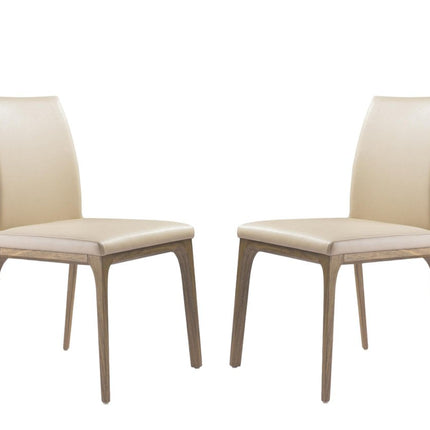 Set of Two Taupe and Brown Upholstered Faux Leather Dining Side Chairs HomeRoots