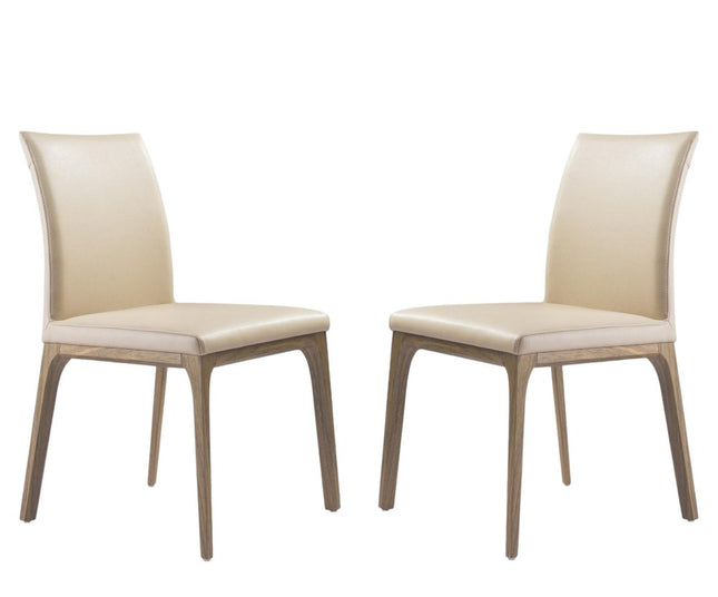 Set of Two Taupe and Brown Upholstered Faux Leather Dining Side Chairs HomeRoots