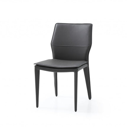 Set of Two Gray Slipcovered Upholstered Faux Leather Dining Side Chairs