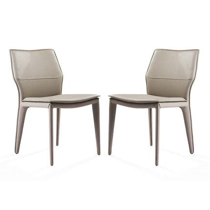 Set of Two Taupe Upholstered Faux Leather Dining Side Chairs HomeRoots