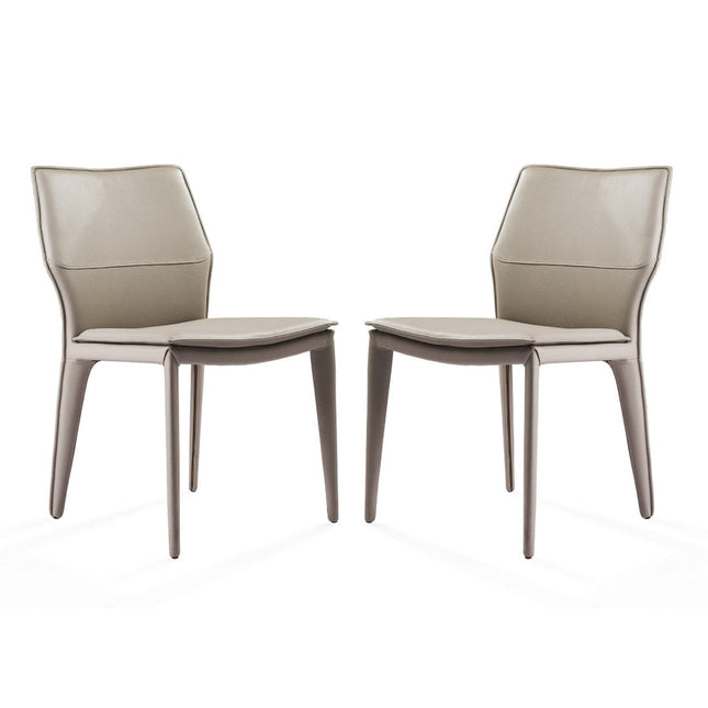 Set of Two Taupe Upholstered Faux Leather Dining Side Chairs HomeRoots