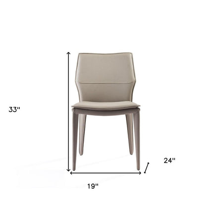 Set of Two Taupe Upholstered Faux Leather Dining Side Chairs HomeRoots