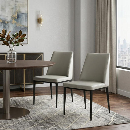 Set of Two Gray and Black Upholstered Faux Leather Dining Side Chairs HomeRoots