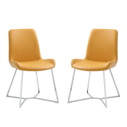 Set of Two Orange and Silver Upholstered Dining Side Chairs HomeRoots