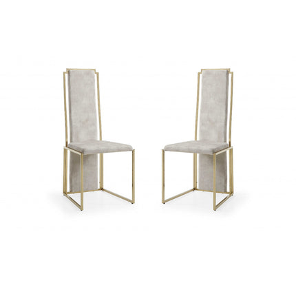 Set of Two Beige and Gold Upholstered Dining Side Chairs HomeRoots