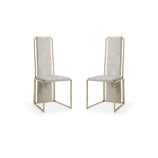 Set of Two Beige and Gold Upholstered Dining Side Chairs HomeRoots