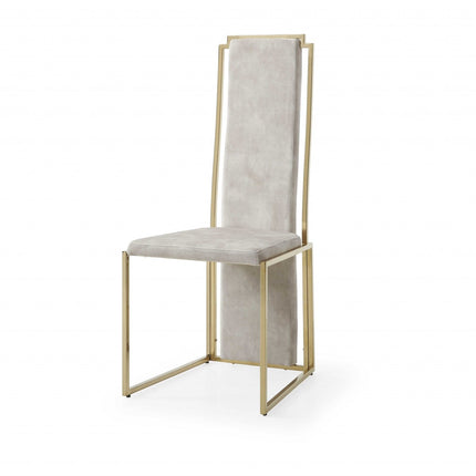 Set of Two Beige and Gold Upholstered Dining Side Chairs HomeRoots