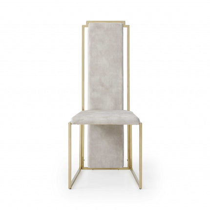 Set of Two Beige and Gold Upholstered Dining Side Chairs HomeRoots
