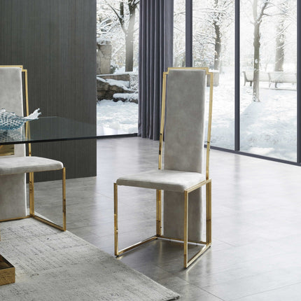Set of Two Beige and Gold Upholstered Dining Side Chairs HomeRoots