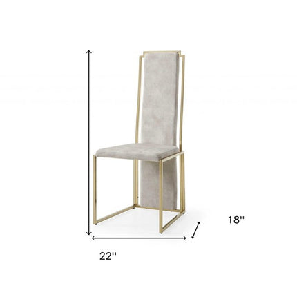 Set of Two Beige and Gold Upholstered Dining Side Chairs HomeRoots