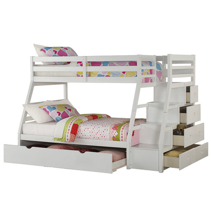 ACME 37105 Jason Twin/Full Bunk Bed w/Storage Ladder & Trundle, White (1Set/4Ctn)