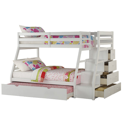 ACME 37105 Jason Twin/Full Bunk Bed w/Storage Ladder & Trundle, White (1Set/4Ctn)