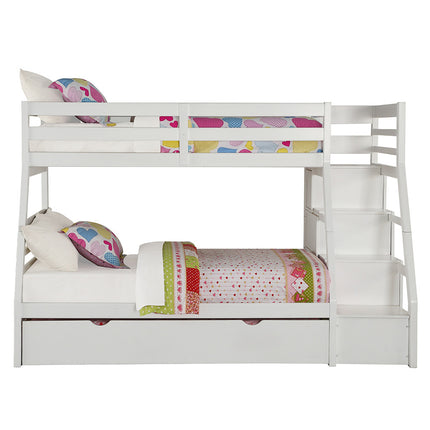 ACME 37105 Jason Twin/Full Bunk Bed w/Storage Ladder & Trundle, White (1Set/4Ctn)
