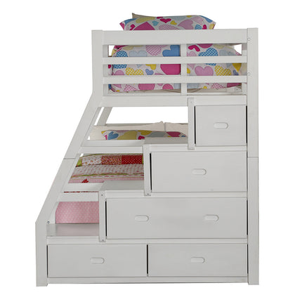 ACME 37105 Jason Twin/Full Bunk Bed w/Storage Ladder & Trundle, White (1Set/4Ctn)