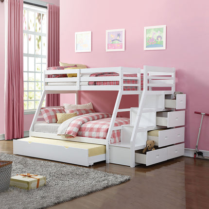 ACME 37105 Jason Twin/Full Bunk Bed w/Storage Ladder & Trundle, White (1Set/4Ctn)