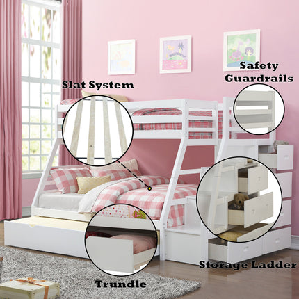 ACME 37105 Jason Twin/Full Bunk Bed w/Storage Ladder & Trundle, White (1Set/4Ctn)