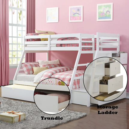 ACME 37105 Jason Twin/Full Bunk Bed w/Storage Ladder & Trundle, White (1Set/4Ctn)