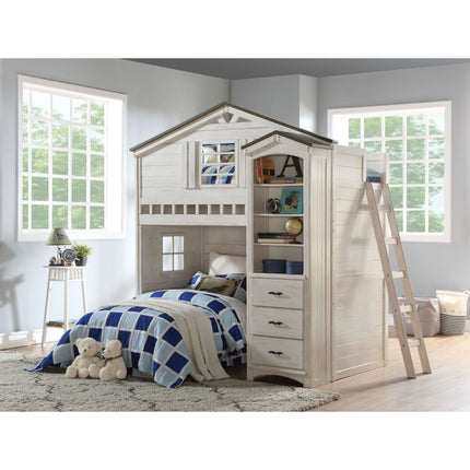 ACME 37165 Tree House Loft Bed (Twin Size), Weathered White & Washed Gray (1Set/2Ctn)  6