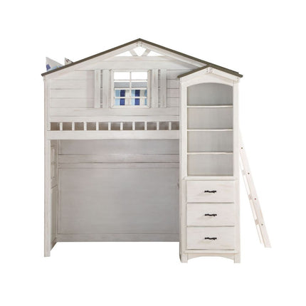 ACME 37165 Tree House Loft Bed (Twin Size), Weathered White & Washed Gray (1Set/2Ctn)  8