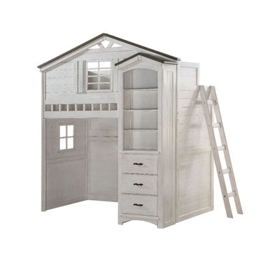 ACME 37165 Tree House Loft Bed (Twin Size), Weathered White & Washed Gray (1Set/2Ctn) ACME Furniture
