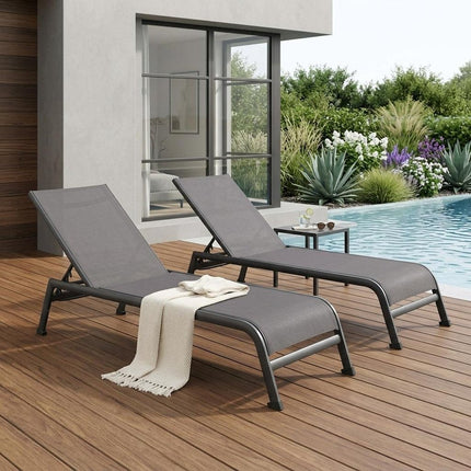 Set of Two 23" Taupe Metal Outdoor Chaise Lounge HomeRoots