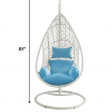 40" Blue and Steel stand finished Metal Outdoor Swing Chair with Blue Cushion HomeRoots