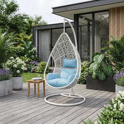 40" Blue and Steel stand finished Metal Outdoor Swing Chair with Blue Cushion HomeRoots