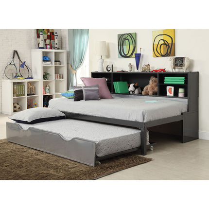 ACME 37225T Renell Twin Bed with Bookcase & Trundle, Black & Silver