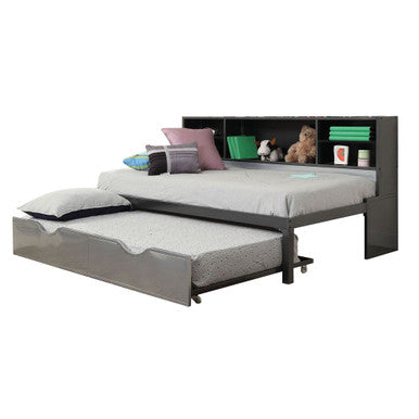 ACME 37225T Renell Twin Bed with Bookcase & Trundle, Black & Silver ACME Furniture