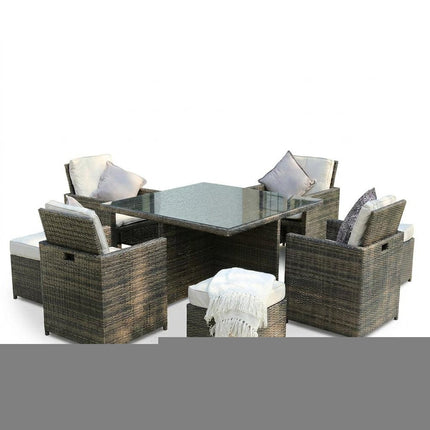 Nine Piece Clear and Gray Glass Dining Set HomeRoots