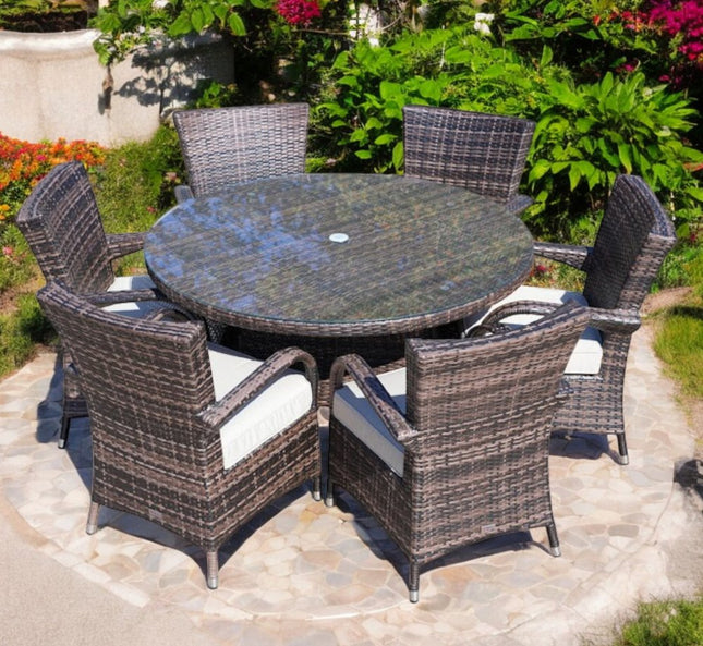 Seven Piece Clear and Gray Round Glass Dining Set HomeRoots