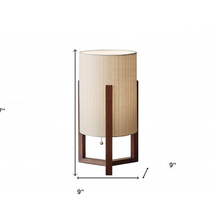17" Brown Solid Wood Bedside Table Lamp With Natural Cylinder Shade HomeRoots