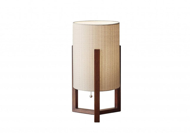 17" Brown Solid Wood Bedside Table Lamp With Natural Cylinder Shade HomeRoots