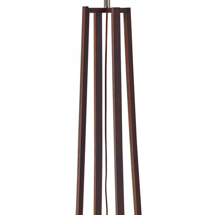 60" Brown Solid Wood Novelty Floor Lamp With Beige Fabric Drum Shade HomeRoots