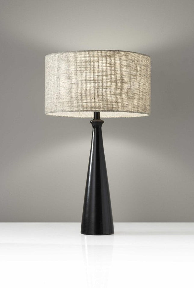 22" Black Metal Geo Triangle Table Lamp With Beige Drum Shade HomeRoots
