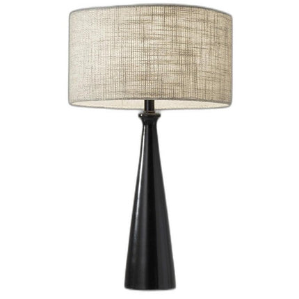 22" Black Metal Geo Triangle Table Lamp With Beige Drum Shade HomeRoots