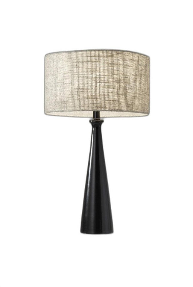 22" Black Metal Geo Triangle Table Lamp With Beige Drum Shade HomeRoots