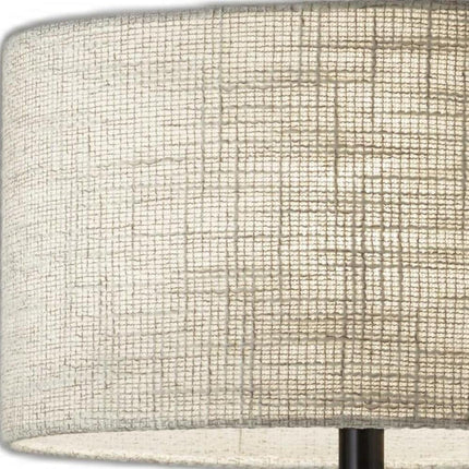 22" Black Metal Geo Triangle Table Lamp With Beige Drum Shade HomeRoots