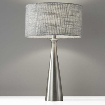 22" Black Metal Geo Triangle Table Lamp With Beige Drum Shade HomeRoots