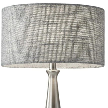 22" Black Metal Geo Triangle Table Lamp With Beige Drum Shade HomeRoots