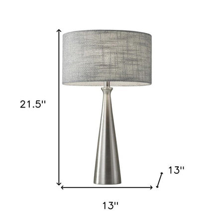 22" Black Metal Geo Triangle Table Lamp With Beige Drum Shade HomeRoots