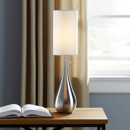 35" Brushed Steel Metal Teardrop Table Lamp HomeRoots