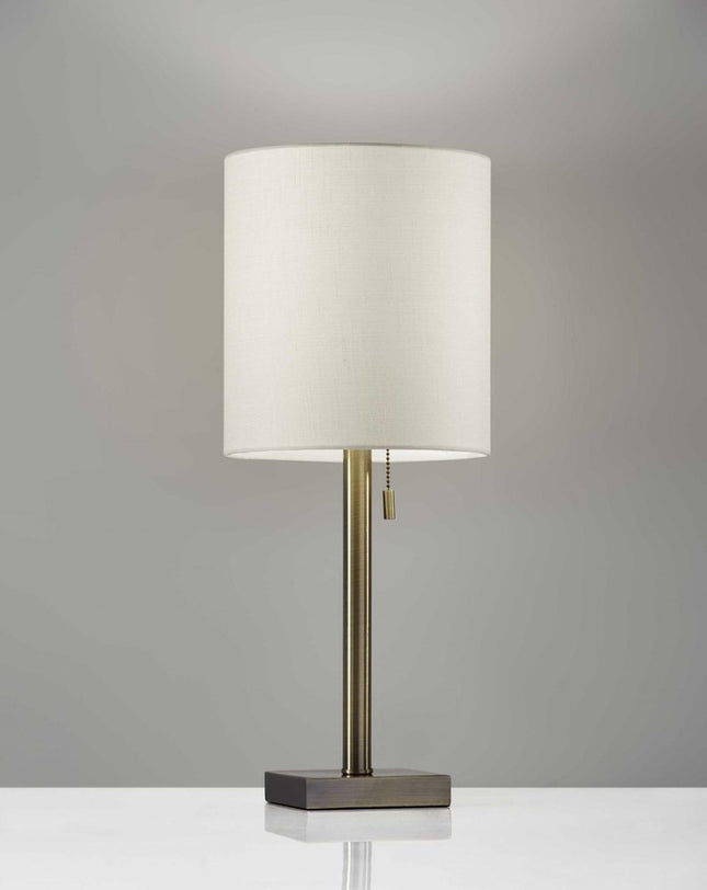 22" Antiqued Brass Metal Cylinder Table Lamp With Off White Drum Shade HomeRoots