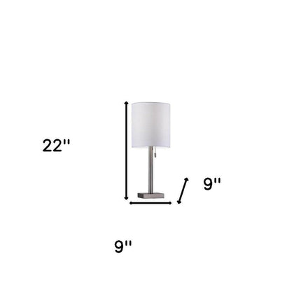 22" Antiqued Brass Metal Cylinder Table Lamp With Off White Drum Shade HomeRoots