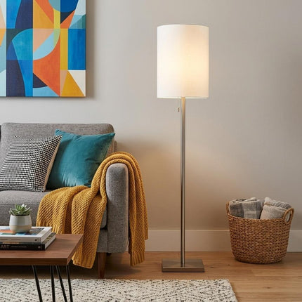 61" Silver Metal Floor Lamp With Fabric Shade HomeRoots