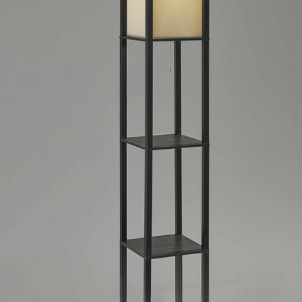 63" Black And White Solid Wood Column Floor Lamp With White Fabric Square Shade HomeRoots