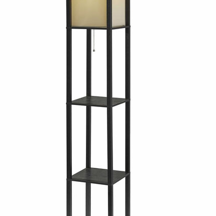 63" Black And White Solid Wood Column Floor Lamp With White Fabric Square Shade HomeRoots