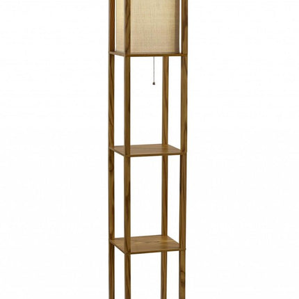 63" Black And White Solid Wood Column Floor Lamp With White Fabric Square Shade HomeRoots